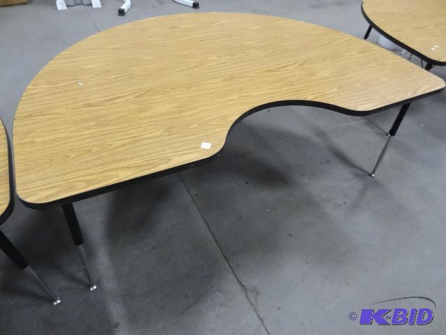 lot 197 image: Half round childrens table with teacher inde...