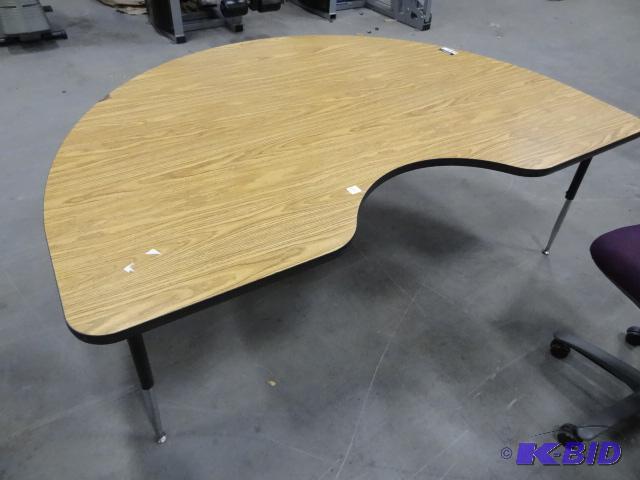 lot 200 image: Half round childrens table with teacher inde...