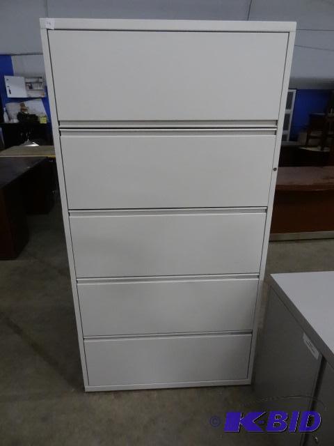 lot 216 image: metal 5 drawer lateral file cabinet. 36x18x69...