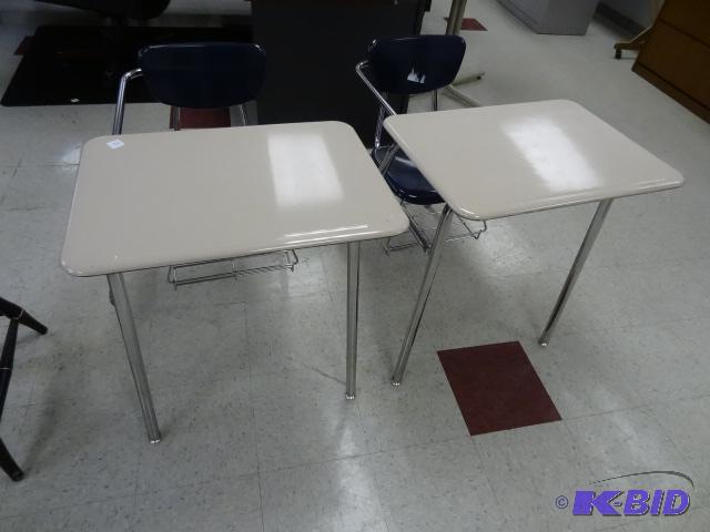 lot 22 image: 2 student desks. Metal frame...