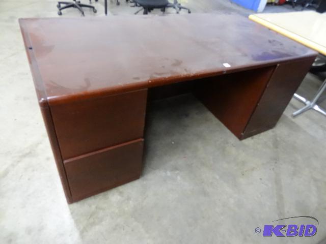 lot 222 image: wood office desk. 5 drawer. 72x36x30...