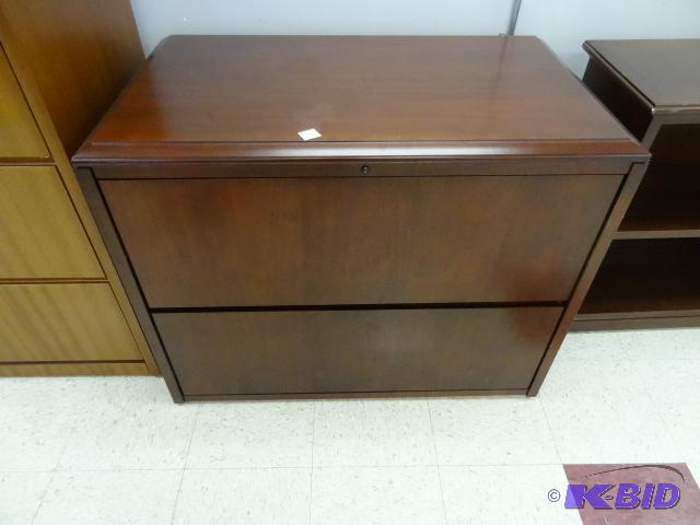 lot 38 image: Wood 2 drawer lateral file. 38 x 22 x 30...