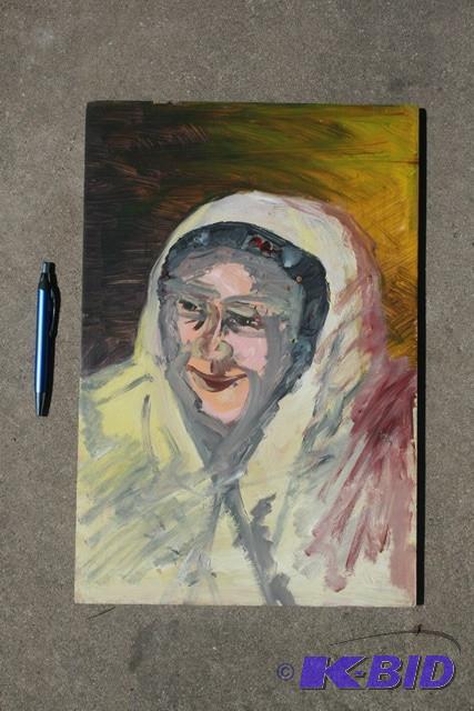 lot 3082 image: Original Acrylic on wood board. Womans portra...