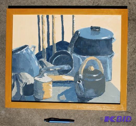 lot 3085 image: Original oil on wood board. Still Life. Frame...