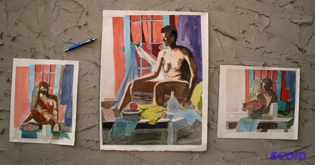 lot 3120 image: Watercolor of nude studies. Not signed....