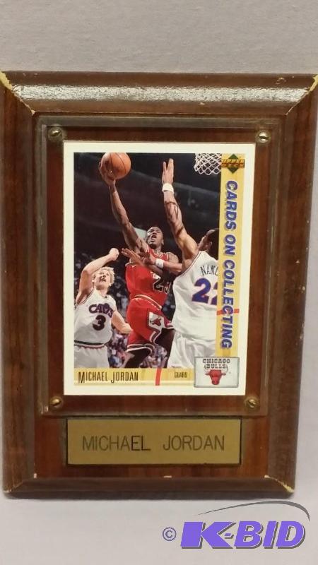 Upper Deck Michael Jordan card on wall plaque...