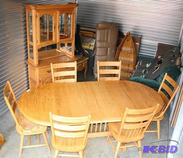 lot 1 image: Beautiful solid oak table with six chairs. Th...