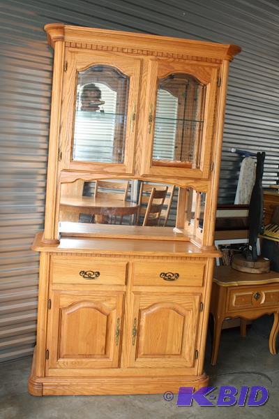 lot 2 image: Beautiful solid oak lighted hutch with dental...
