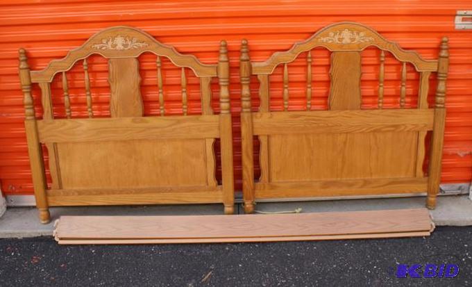 lot 62 image: Stanley Wood single bed head boards with stam...