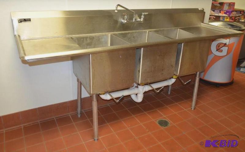 lot 130 image: Universal Stainless steel triple sink 88x26&q...