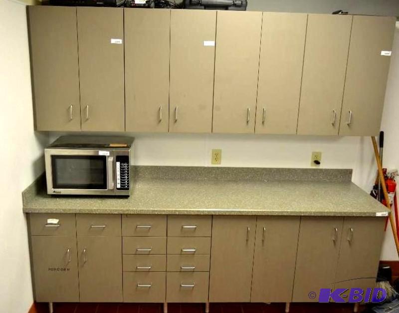 lot 142 image: Base cabinet with Corian counter top 96x34x25...