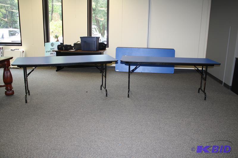 lot 185 image: 2 blue folding tables 30x72"...