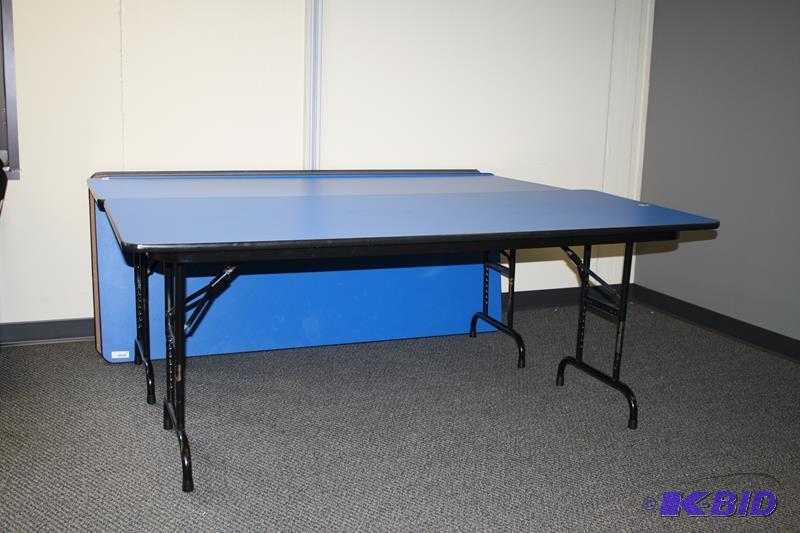 lot 190 image: One blue folding table 30x72"...