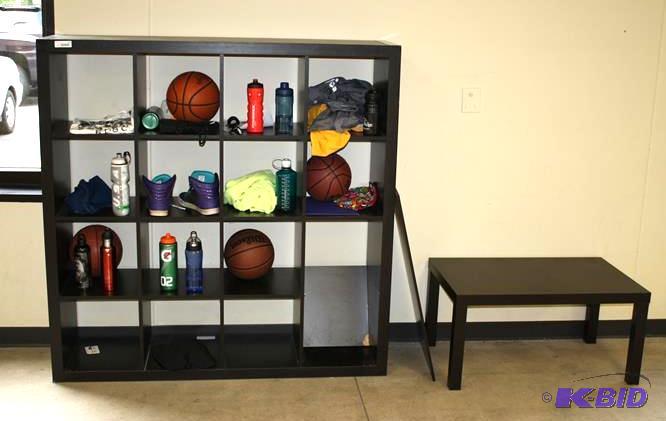 lot 197 image: Cube storage block and table. Storage Block m...