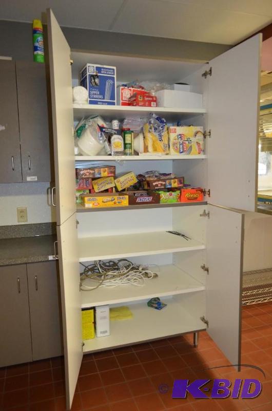 lot 208 image: All contents of tall storage cabinet in kitch...
