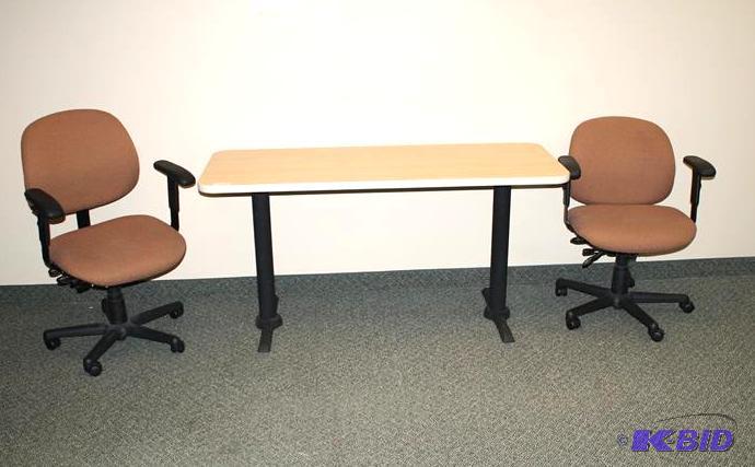 lot 227 image: Wood conference table with metal legs -30&qu...