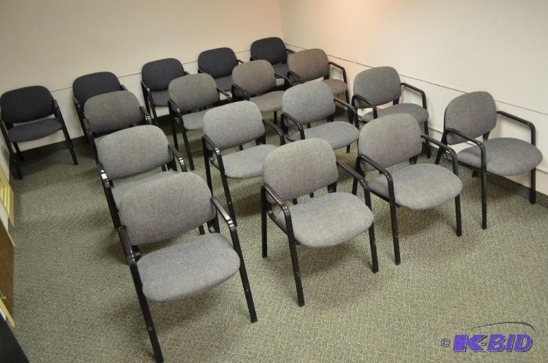 lot 245 image: 17 office or church chairs- 12 gray, 5 blue. ...