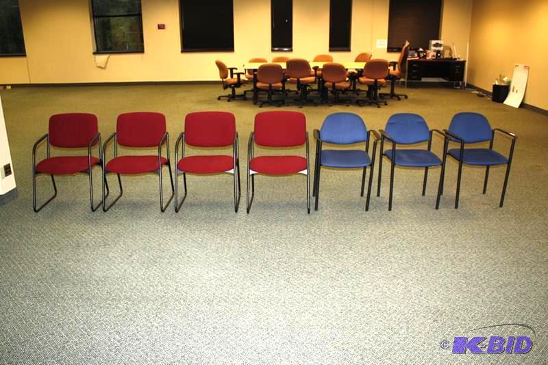lot 263 image: 4 Stylex red office chairs and 3 blue office ...