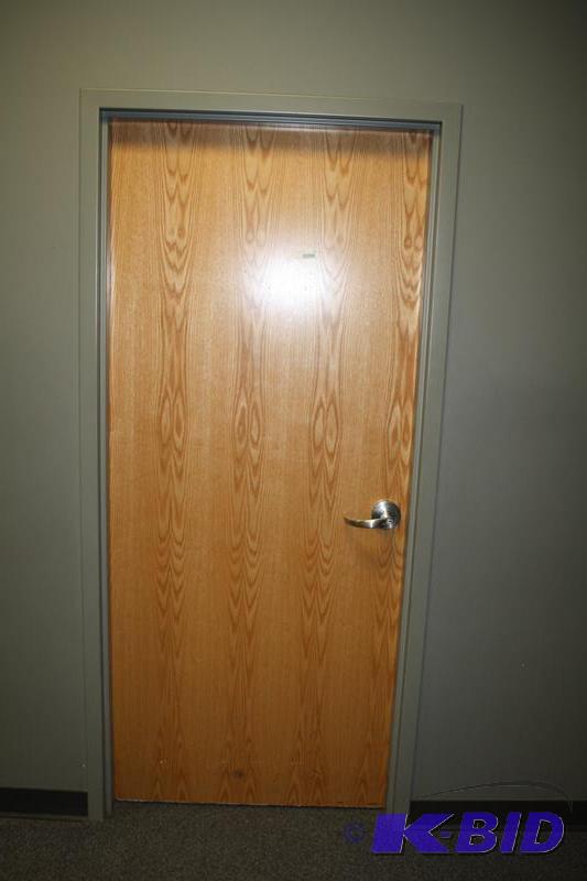 lot 287 image: Oak wood door with handle 36x83". Metal ...