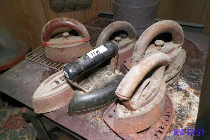 lot 110 image: Lot of 6 Antique Irons.