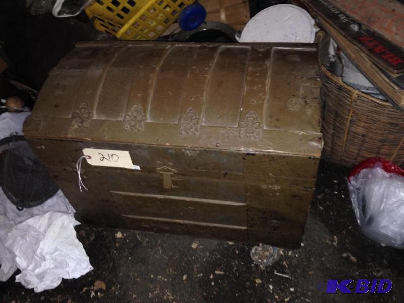 lot 210 image: OLD CHEST FILLED WITH ANTIQUES