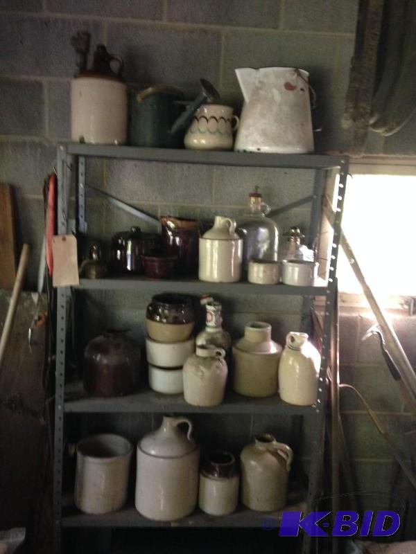 lot 221 image: SHELF FULL OF CROCKS