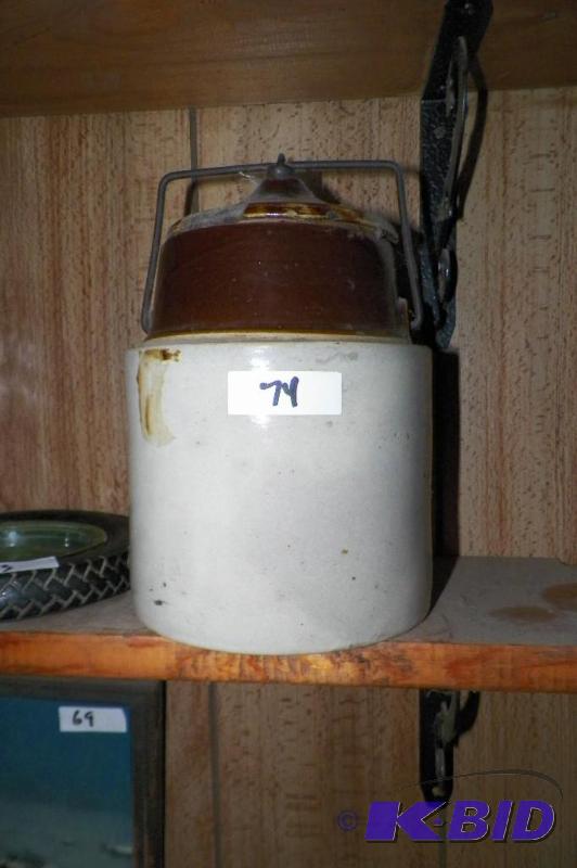 lot 74 image: ANTIQUE CANNING JAR WITH CHIP IN LID