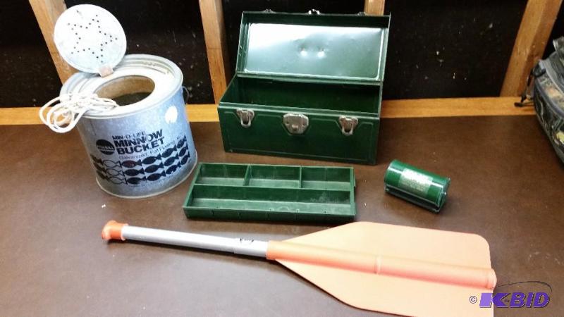 Tackle Box, Bait Containers and Paddle