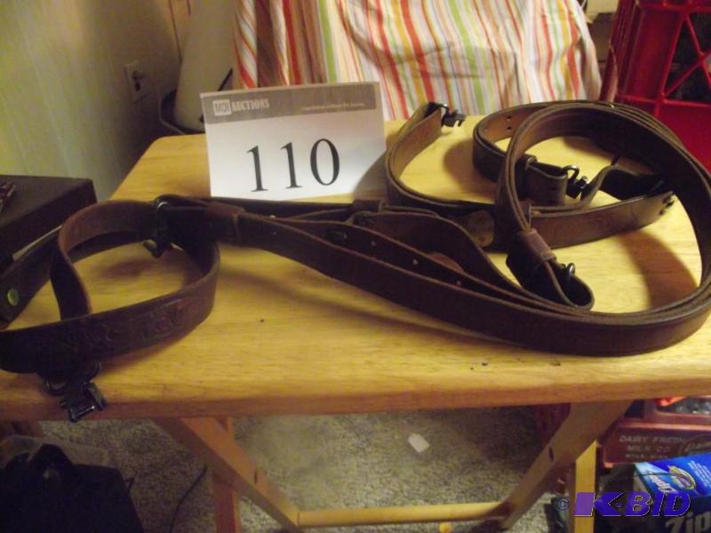 lot 110 image: 3 leather slings with sling swivels...