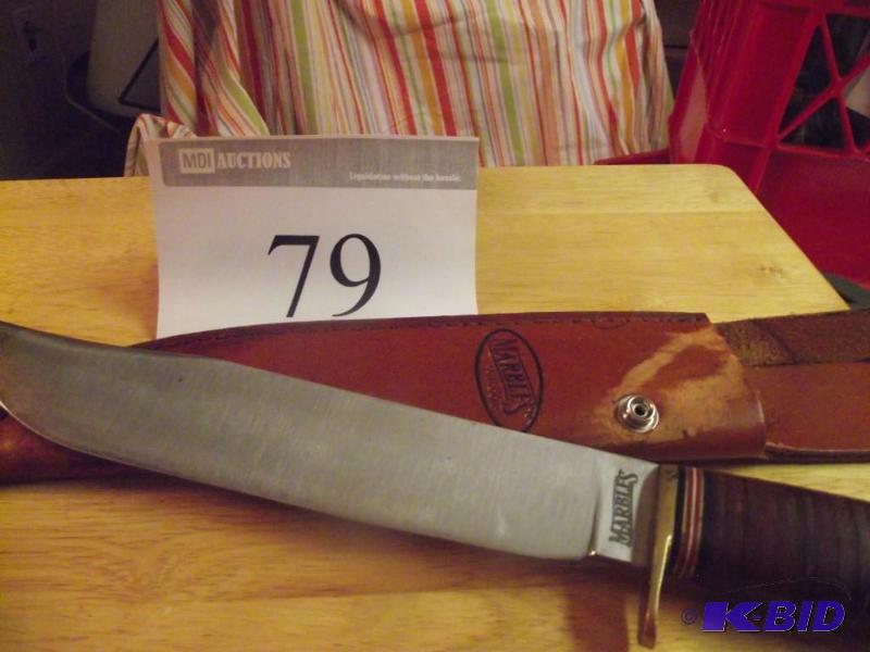 lot 79 image: Marbles large bowie with leather sheath...