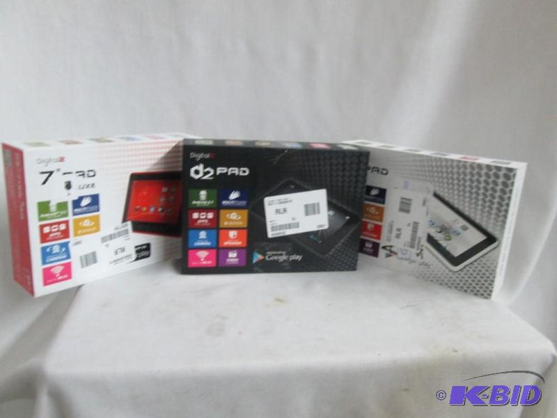 lot 49 image: (3) - Digital2 Pad Premeir7 4GB Android Tablet - Red, White & Black
