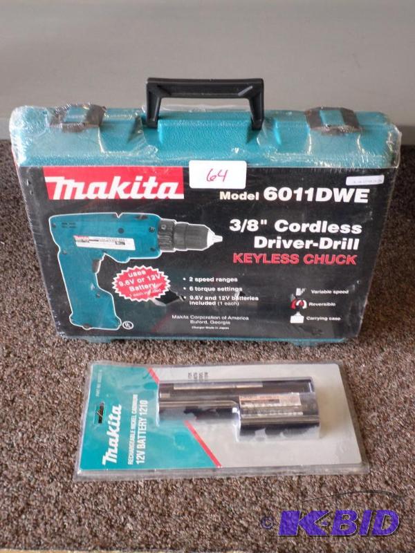 lot 64 image: New Makita 6011DWE Drill Set With (1) Extra N...