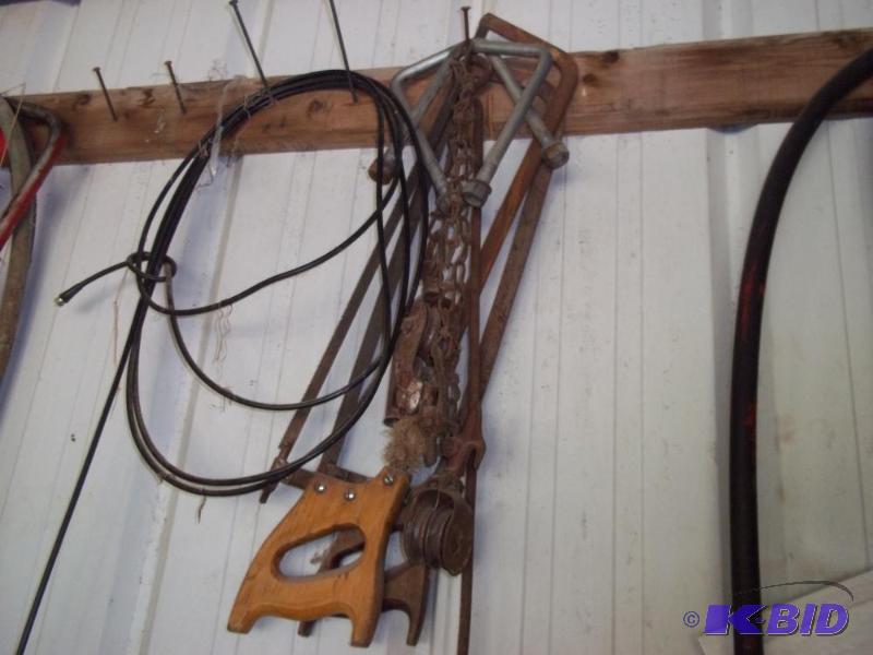 lot 111 image: 2 saws   block and tackle ...
