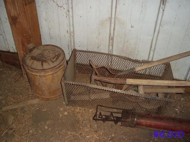lot 13 image: Wire crate with tool ends, oil can and large ...