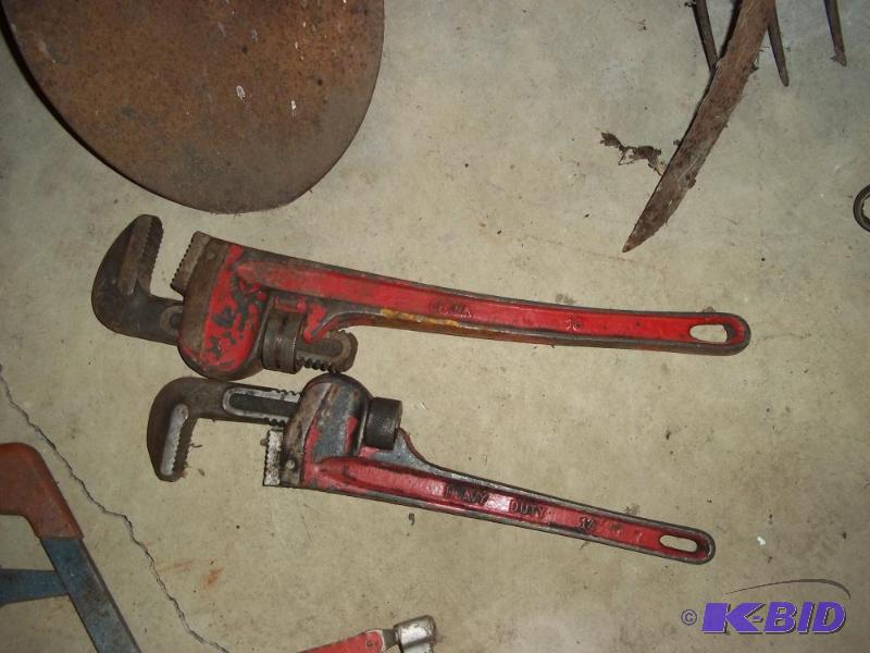 lot 151 image: 2 red handled pipe wrenches...