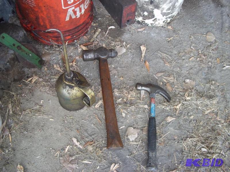 lot 78 image: ball peen hammer, hammer and oil can...