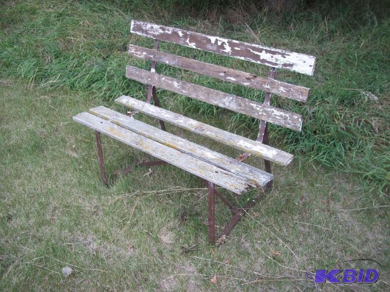 lot 88 image: Metal frame bench with wooden seat and back...
