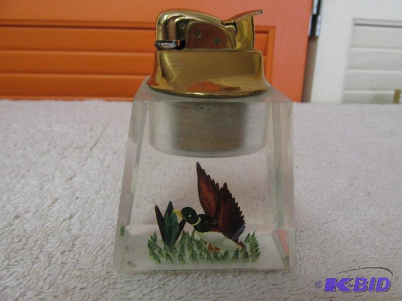 Vintage Lucite Table Lighter with a Mallard
