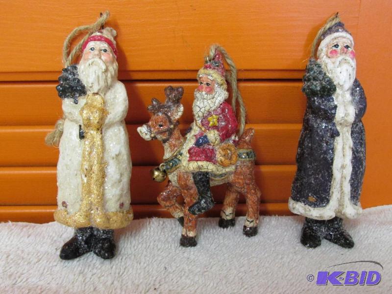 Three Santa Christmas Ornaments