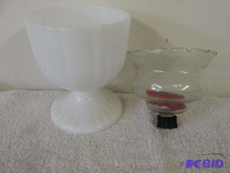 Milk Glass Stemmed Bowl and a Votive Holder