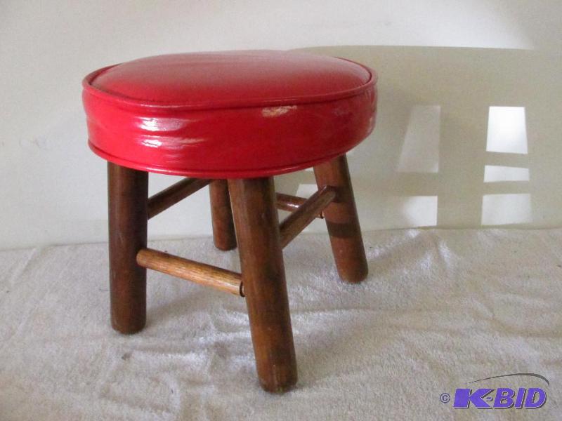 Cute Wooden Stool with Red Cushion Top
