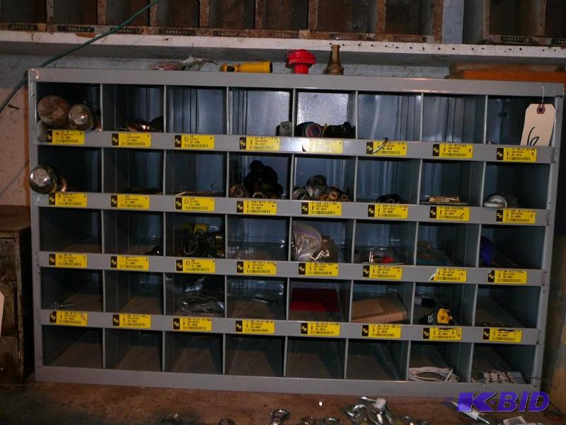 40 compartment bolt bin full of misc hooks, t...