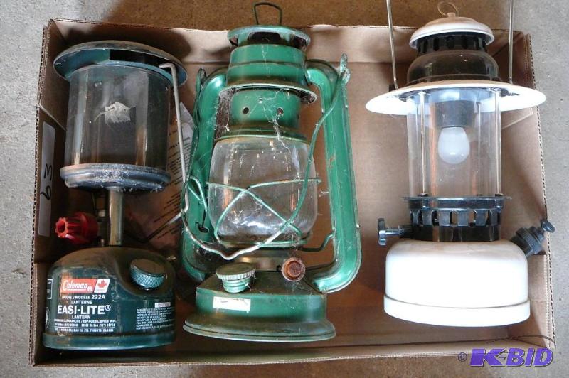 3 Lanterns. 1 Battery, 1 Kerosene, 1 Coleman ...