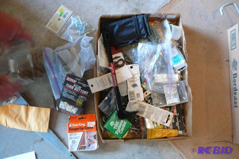 Misc Box of Nails, Nuts, Screws, Mini Bear C...