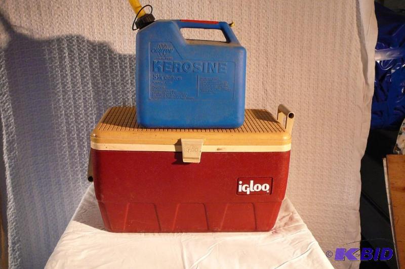 lot 269 image: Igloo cooler & 5 14 gal Kerosene can...