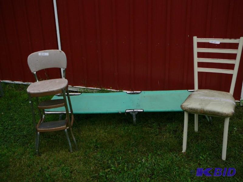lot 312 image: Vintage Step Stool, Chair, Tent Cot...
