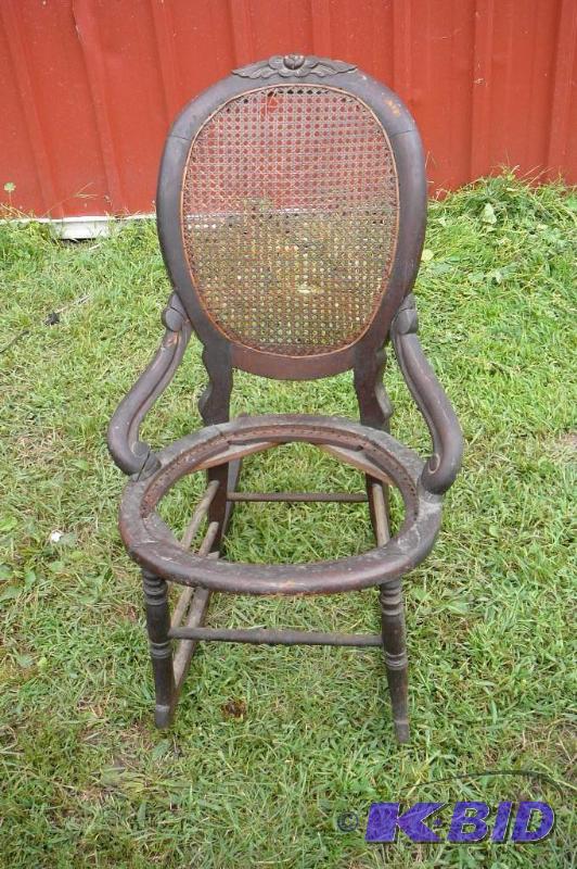 lot 360 image: Antique rocker with wicker back needs work no...