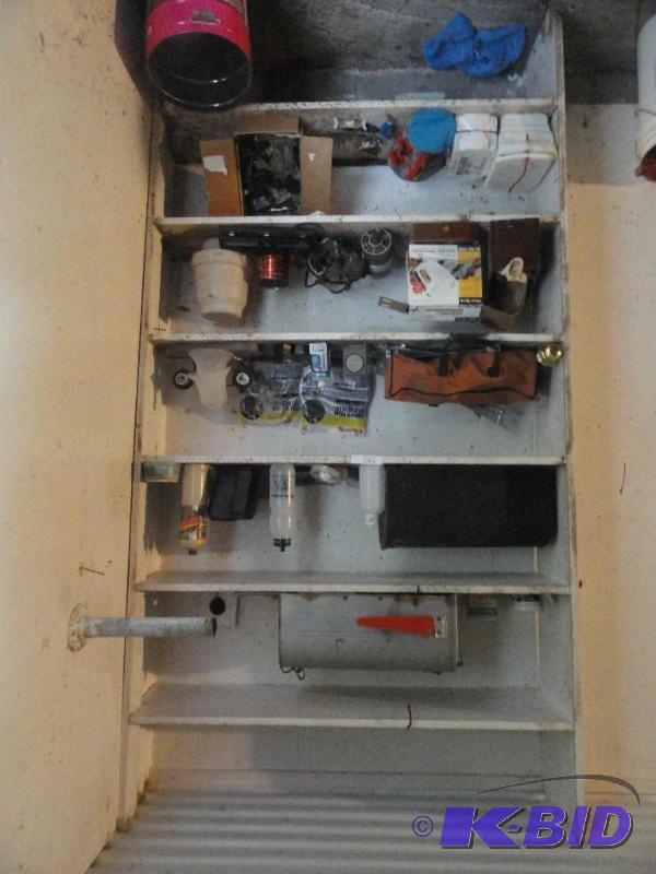 lot 385 image: shelf full of misc--- Mailboxes, bait boxes, ...