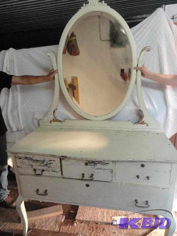 lot 396 image: Antique white Dresser with Beveled Mirror...