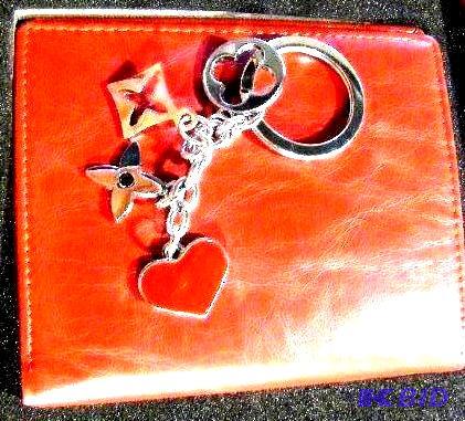 Red Like Leather Wallet with Matching Key Cha...